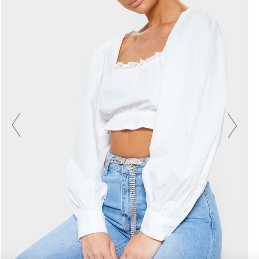PrettyLittleThing White Puff Sleeve Crop Top